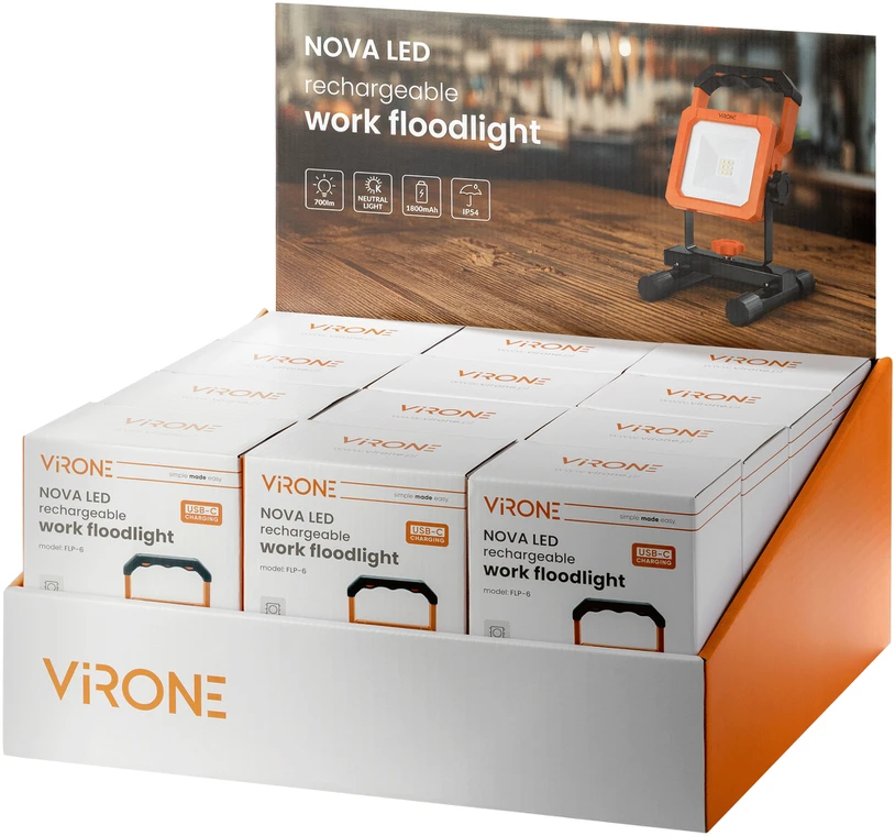 Orno NOVA LED 9W, nešiojamas prožektorius su baterija, 700lm, IP54, 4000K, 1800mAh