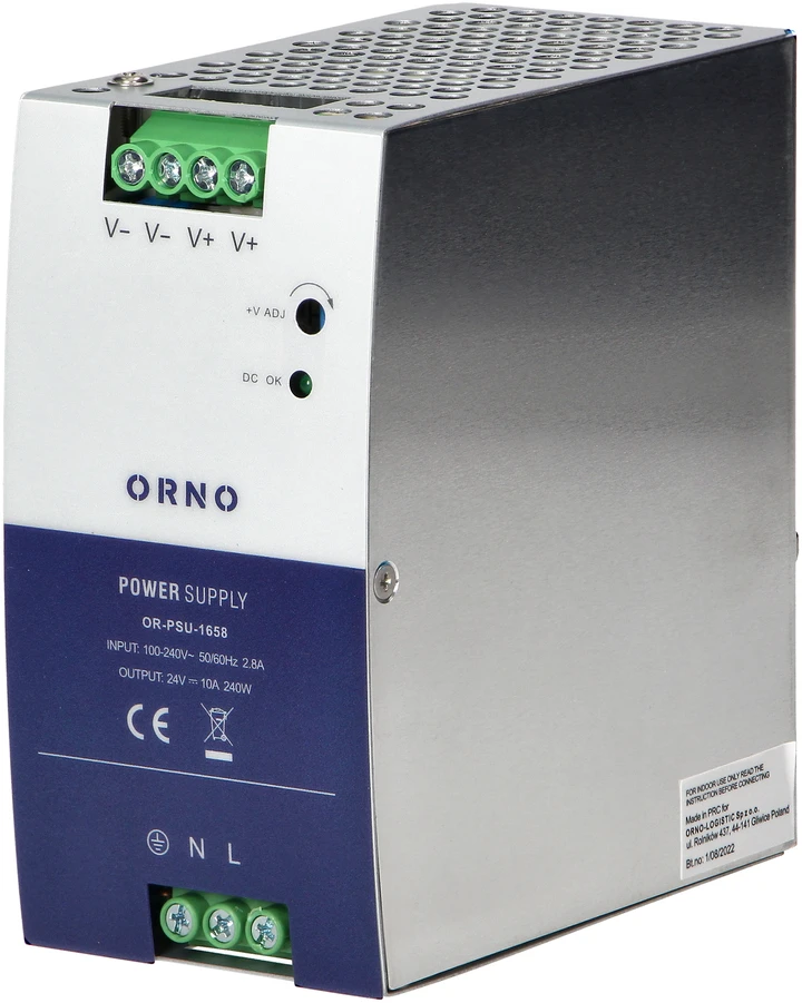 Orno Maitinimo šaltinis Pramoninis maitinimo šaltinis, DIN bėgelis, 24 V nuolatinės srovės, 10 A, 240 W, metaliniame korpuse