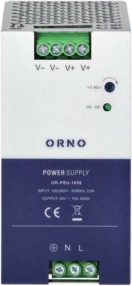 Orno Maitinimo šaltinis Pramoninis maitinimo šaltinis, DIN bėgelis, 24 V nuolatinės srovės, 10 A, 240 W, metaliniame korpuse