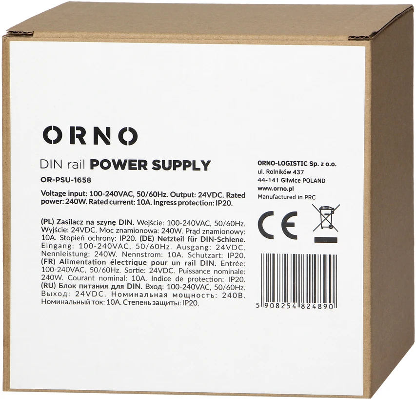 Orno Maitinimo šaltinis Pramoninis maitinimo šaltinis, DIN bėgelis, 24 V nuolatinės srovės, 10 A, 240 W, metaliniame korpuse