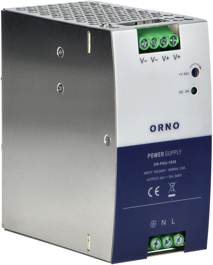 Orno Maitinimo šaltinis Pramoninis maitinimo šaltinis, DIN bėgelis, 24 V nuolatinės srovės, 10 A, 240 W, metaliniame korpuse