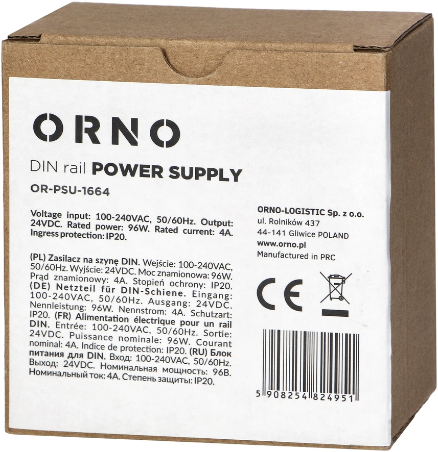 Orno Maitinimo šaltinis Pramoninis maitinimo šaltinis, DIN bėgelis, 24 V nuolatinės srovės, 4 A, 96 W, plastikiniame korpuse