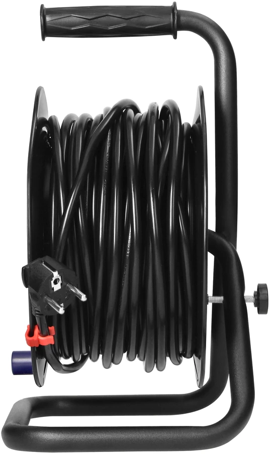 Orno prailginimo laido ritė, 4 lizdai 2P+Z, PVC kabelis H05VV-F 3x1,5mm-, ilgis 25m, fiksuoti lizdai, šiluminė apsauga, srovės kelio sklendės.