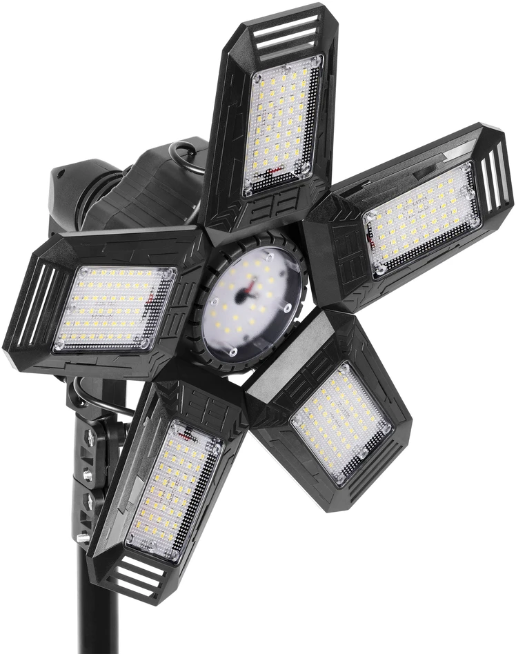 Orno RIGEL LED rinkinys: 55 W sulankstomas 5 sparnų dirbtuvių šviestuvas + stovas + adapteris