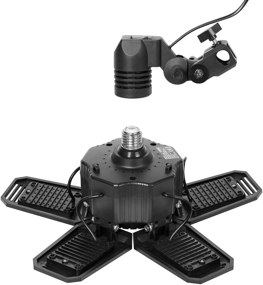 Orno RIGEL LED rinkinys: 55 W sulankstomas 5 sparnų dirbtuvių šviestuvas + stovas + adapteris