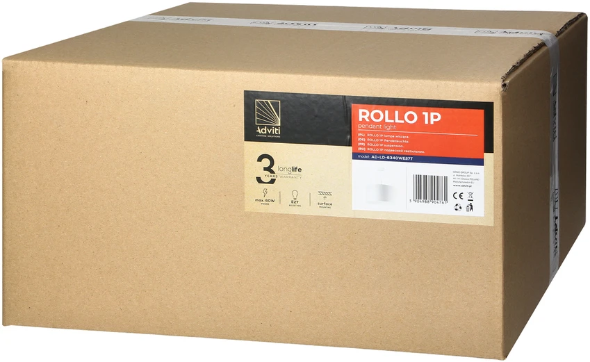 Orno ROLLO pakabinamas šviestuvas, maks. galia 1x15W, baltas, trumpas