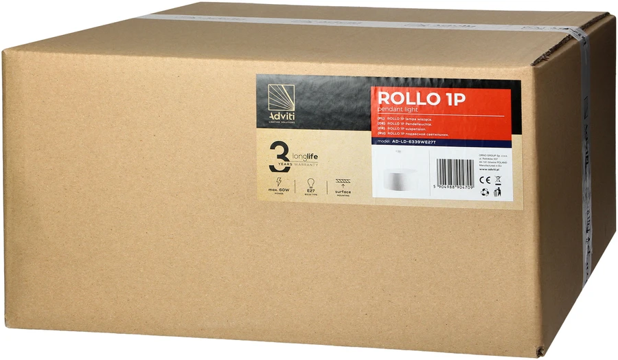 Orno ROLLO pakabinamas šviestuvas, maks. galia 1x15W, E27, baltas