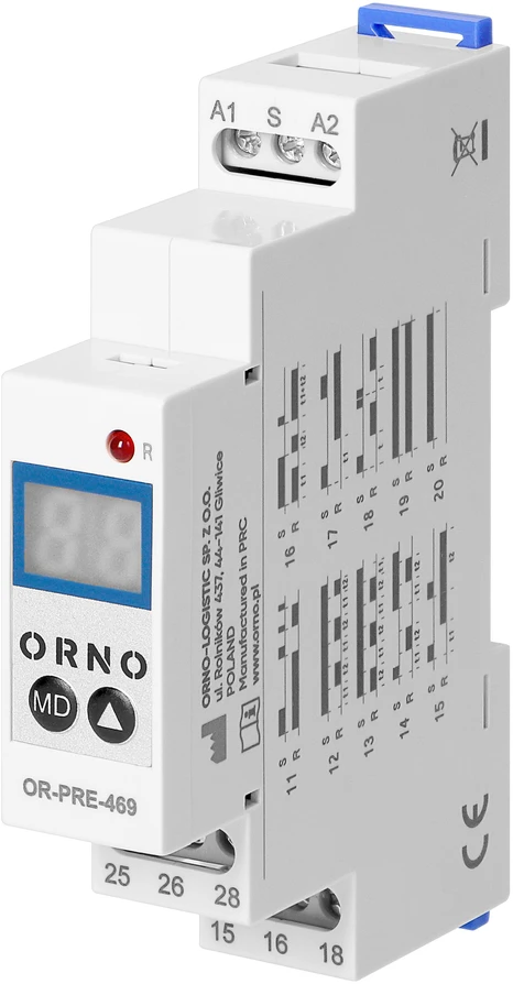 Cyfrowy Skaitmeninis Skaitmeninė laiko relė, 1 modulio daugiafunkcinė, 0,1 s–99 dienos, 12–240 V kintamoji srovė, 16 A, 20 režimų