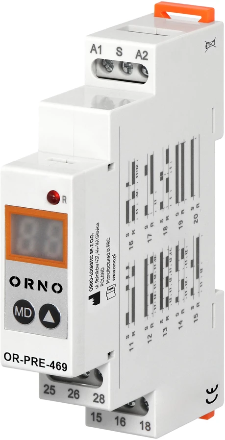 Cyfrowy Skaitmeninis Skaitmeninė laiko relė, 1 modulio daugiafunkcinė, 0,1 s–99 dienos, 12–240 V kintamoji srovė, 16 A, 20 režimų