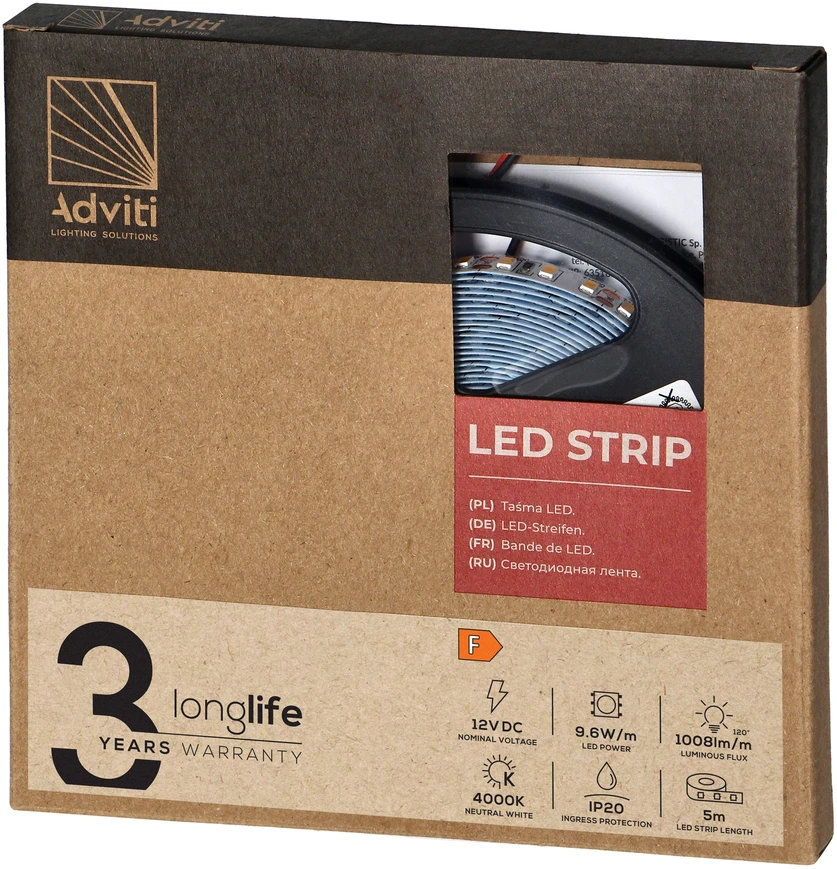 Orno Taśma LED juosta 12V, 2835, 120L/m, 1000lm/m, 9.6W/m, IP20, 4000K, 5m