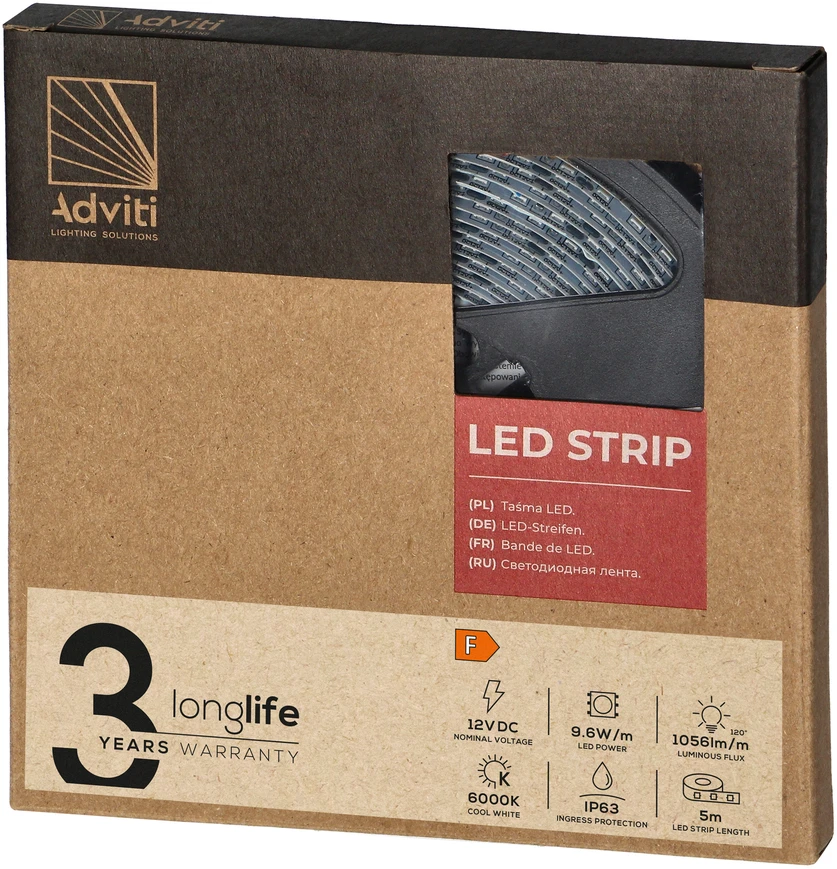 Orno Taśma LED juosta 12V, 2835, 120L/m, 760lm/m, 9.6W/m, IP63, 6000K, 5m