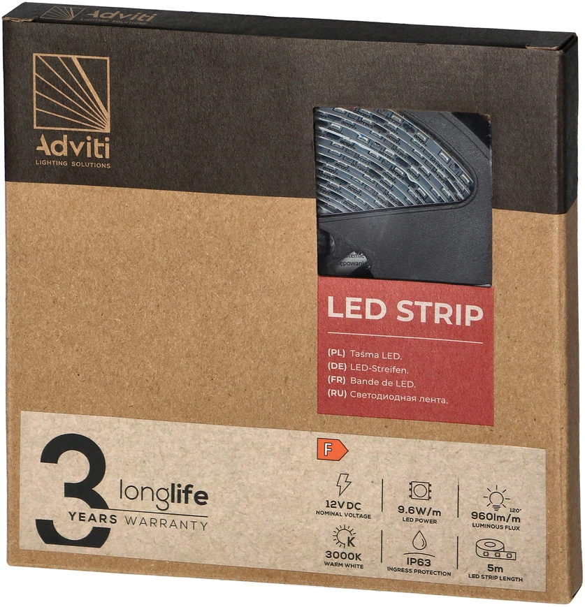 Orno Taśma LED juosta 12V, 2835, 120L/m, 760lm/m, 9.6W/m, IP63, 3000K, 5m