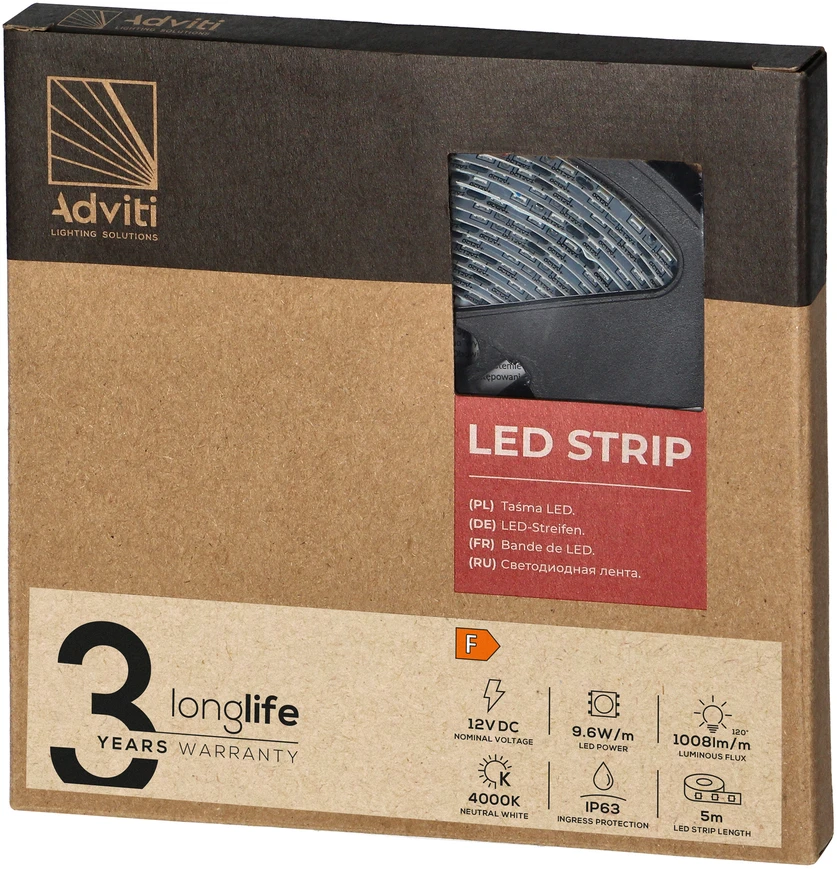 Orno Taśma LED juosta 12V, 2835, 120L/m, 760lm/m, 9.6W/m, IP63, 4000K, 5m