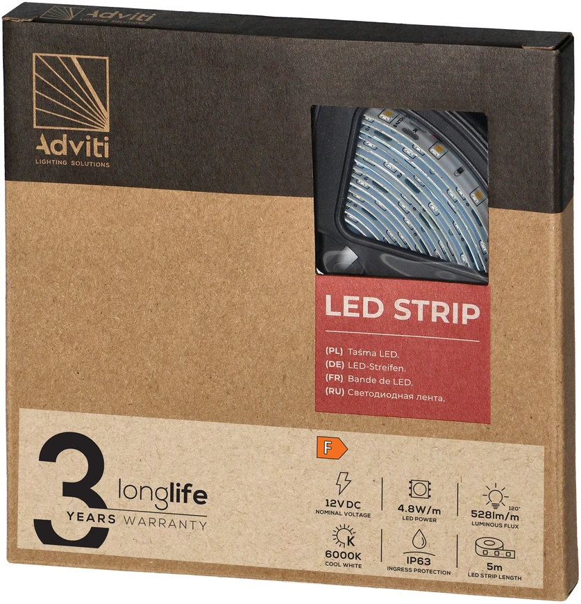 Orno Taśma LED juosta 12V, 2835, 60L/m, 430lm/m, 4.8W/m, IP63, 6000K, 5m