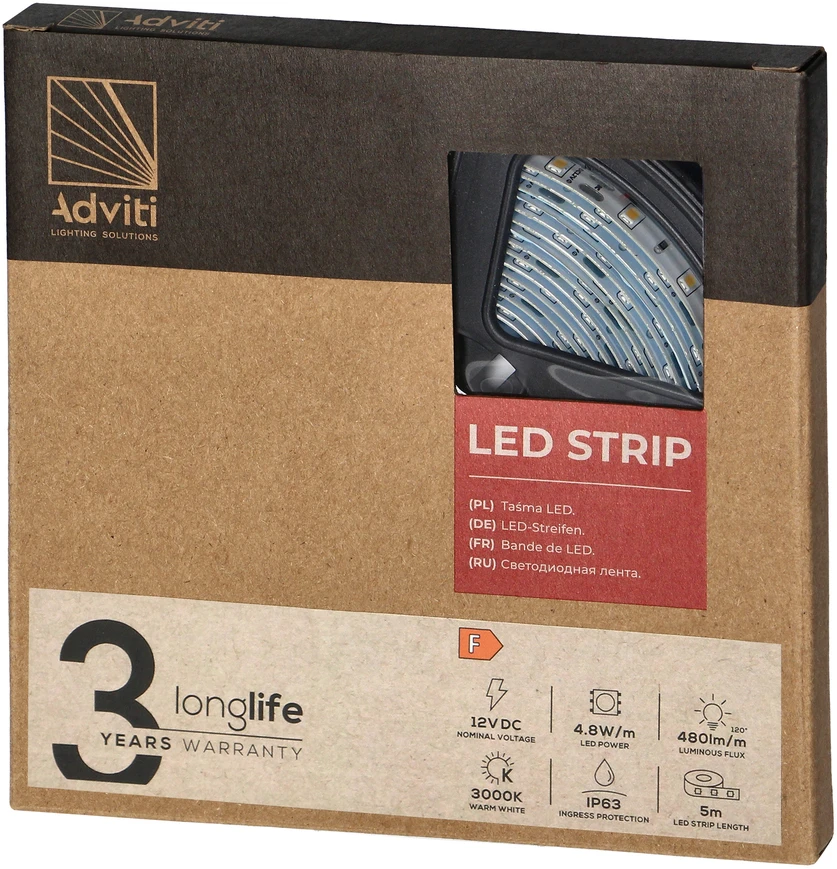 Orno Taśma LED juosta 12V, 2835, 60L/m, 430lm/m, 4.8W/m, IP63, 3000K, 5m