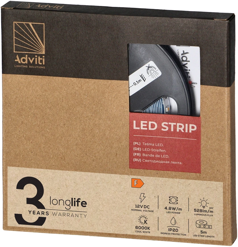 Orno Taśma LED juosta 12V, 2835, 60L/m, 500lm/m, 4.8W/m, IP20, 6000K, 5m