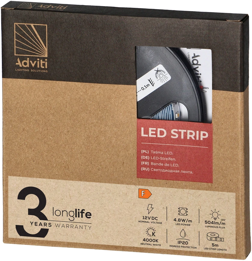 Orno Taśma LED juosta 12V, 2835, 60L/m, 500lm/m, 4.8W/m, IP20, 4000K, 5m