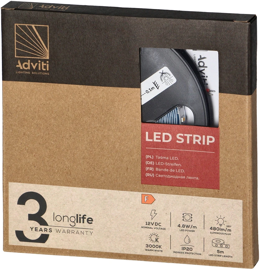 Orno Taśma LED juosta 12V, 2835, 60L/m, 500lm/m, 4.8W/m, IP20, 3000K, 5m