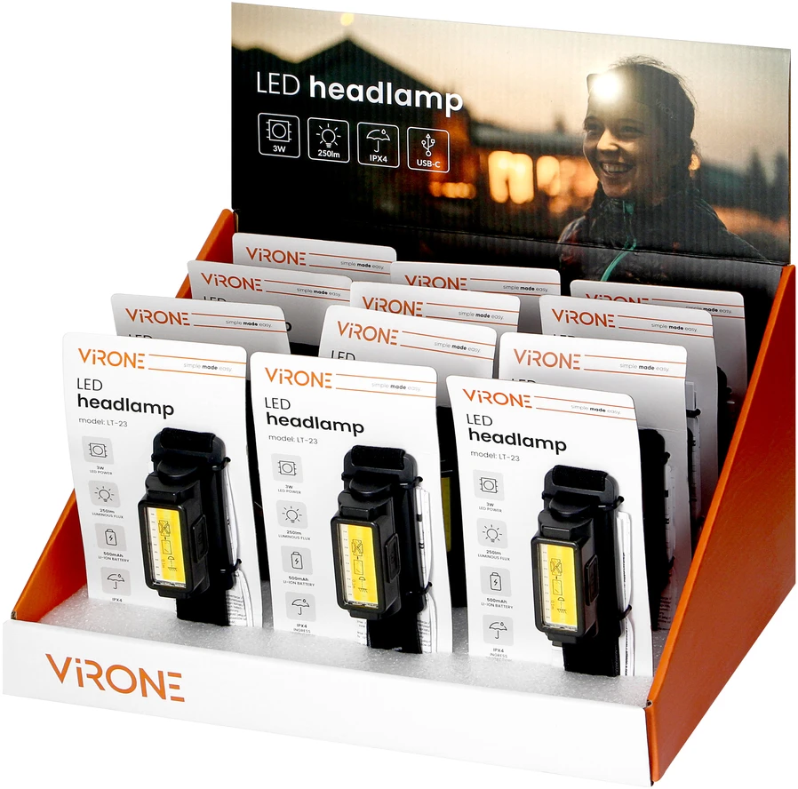 Orno Žibintuvėlis priekinis LED, 250 lm, 500 mAh, CCT, pasukama galvutė