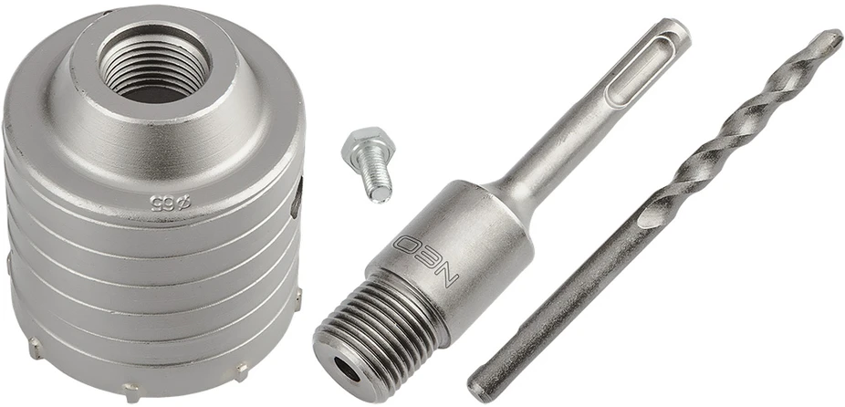 Otwornica 65 mm karbido skylių pjūklas su SDS+ adapteriu ir centravimo grąžtu