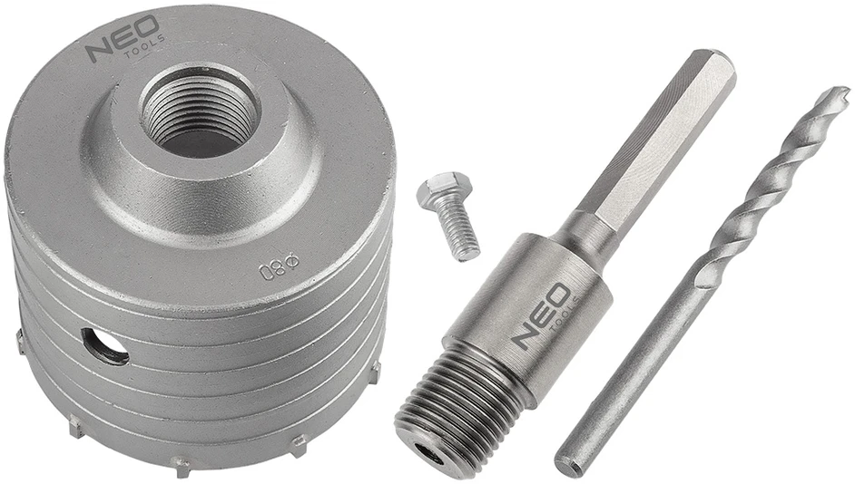 Otwornica 80 mm karbido skylių pjūklas su šešiakampiu adapteriu ir centravimo grąžtu