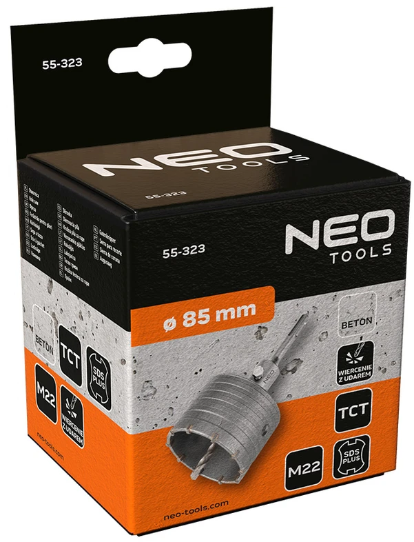 Otwornica 85 mm karbido skylių pjūklas su SDS+ adapteriu ir centravimo grąžtu