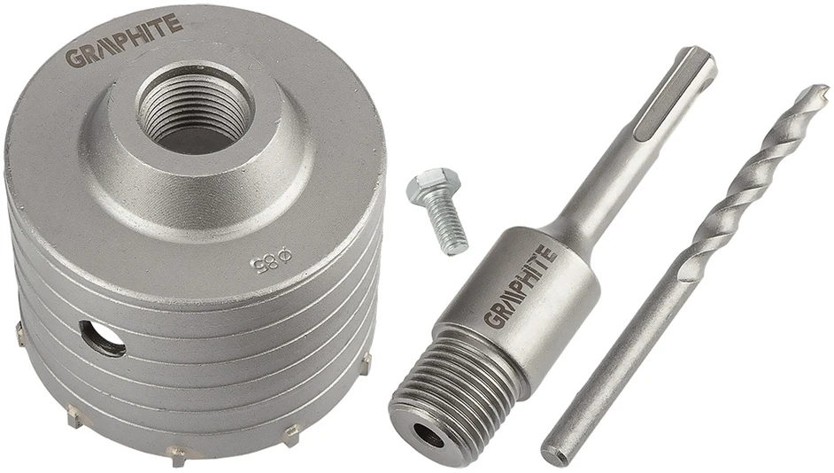 Otwornica 85 mm karbido skylių pjūklas su SDS+ adapteriu ir centravimo grąžtu