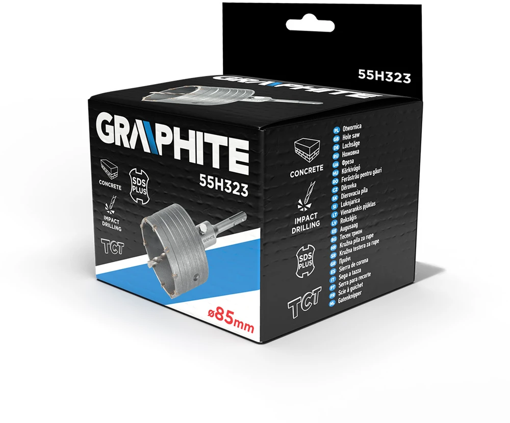Otwornica 85 mm karbido skylių pjūklas su SDS+ adapteriu ir centravimo grąžtu