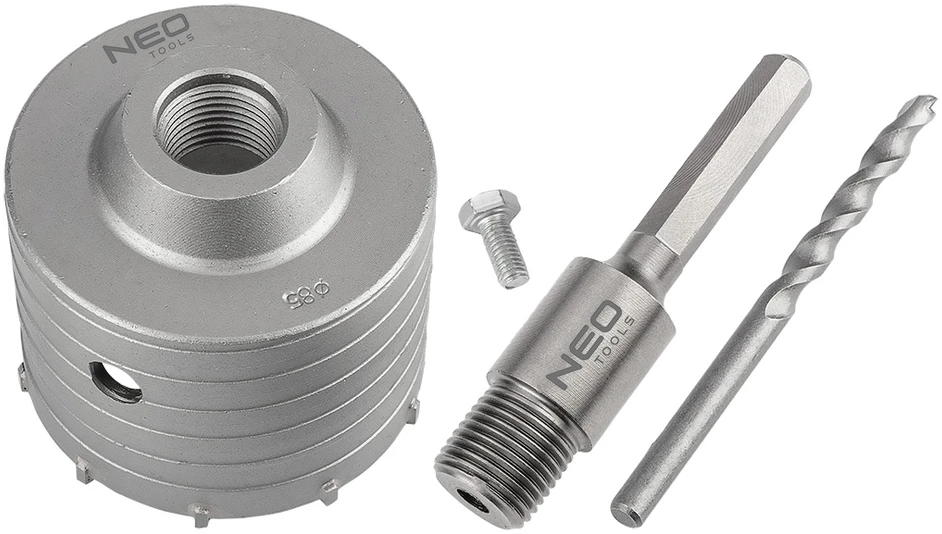 Otwornica 85 mm karbido skylių pjūklas su šešiakampiu adapteriu ir centravimo grąžtu