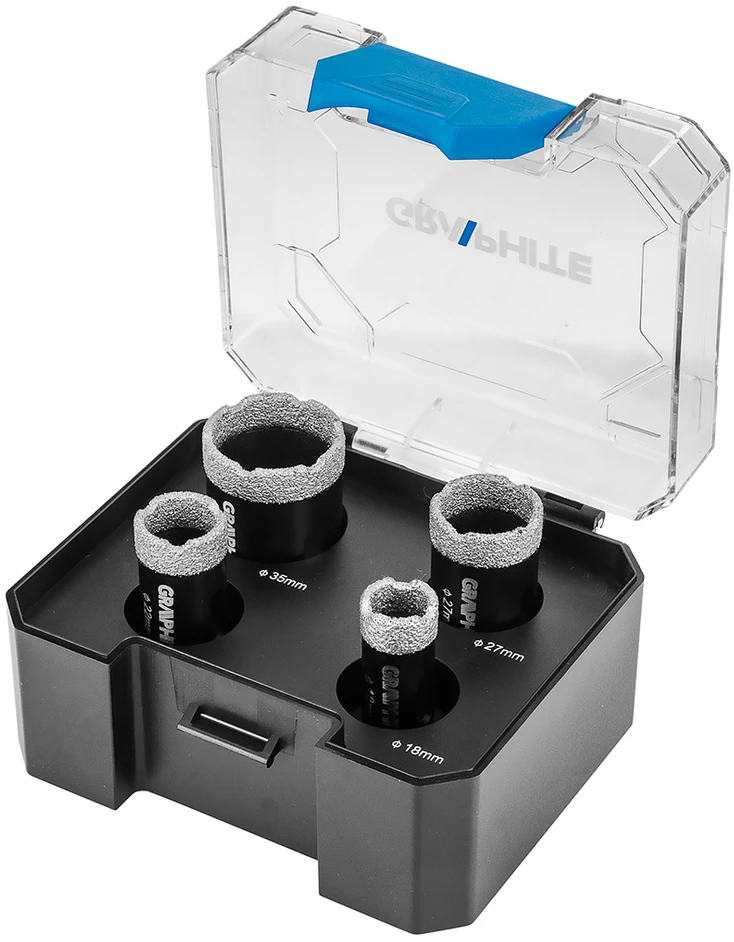Grąžtas Graphite Otwornice Deimantiniai skylių pjūklai (18, 22, 27, 35 mm), 4 vnt. rinkinys