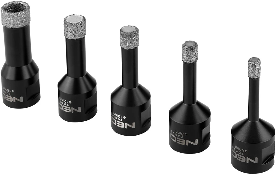 Neo Tools Otwornice Deimantiniai skylių pjūklai (6, 8, 10, 12, 16 mm), 5 dalių rinkinys