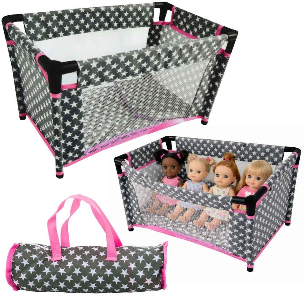 Lean Toys Žvaigždėta lovytė lėlėms Alice pilka rožinė
