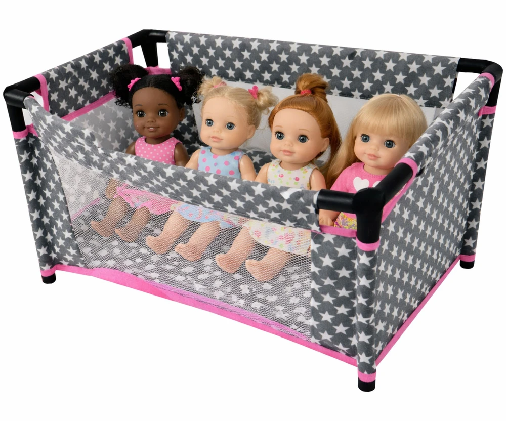 Lean Toys Žvaigždėta lovytė lėlėms Alice pilka rožinė