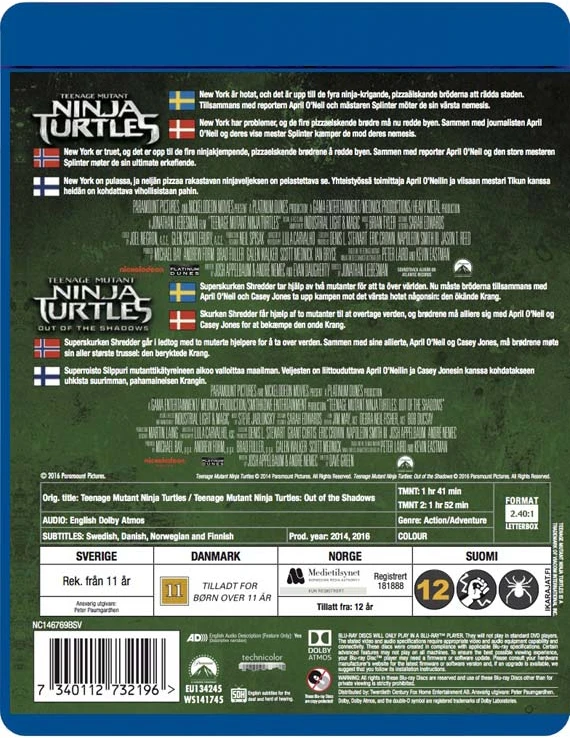 Paaugliai mutantai nindzės vėžliai 1 ir 2 (Blu-Ray)