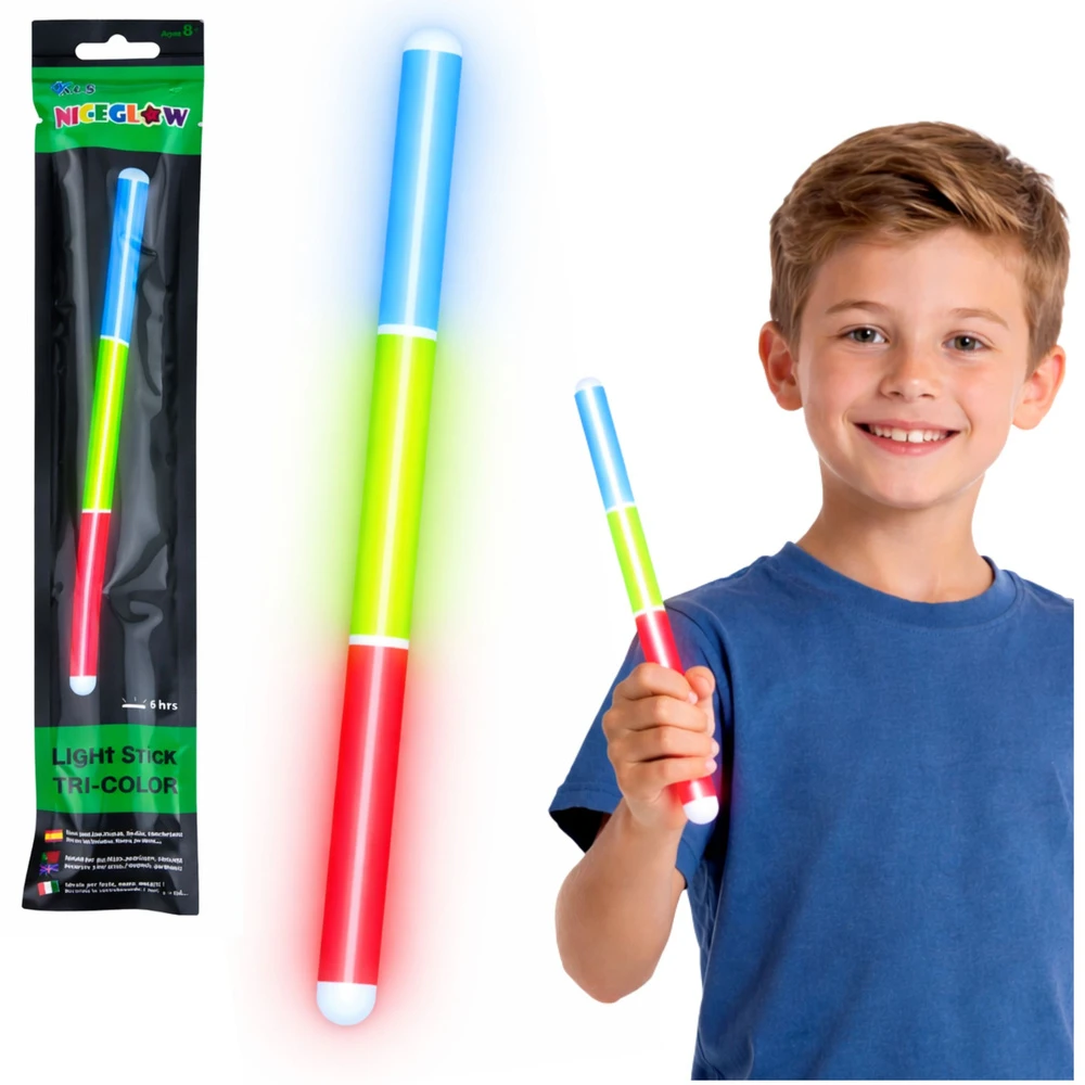 Lean Toys Pałka Trispalvė fluorescencinė lazdelė, šviečianti tamsoje, neoninė lazdelė, 31,5 cm