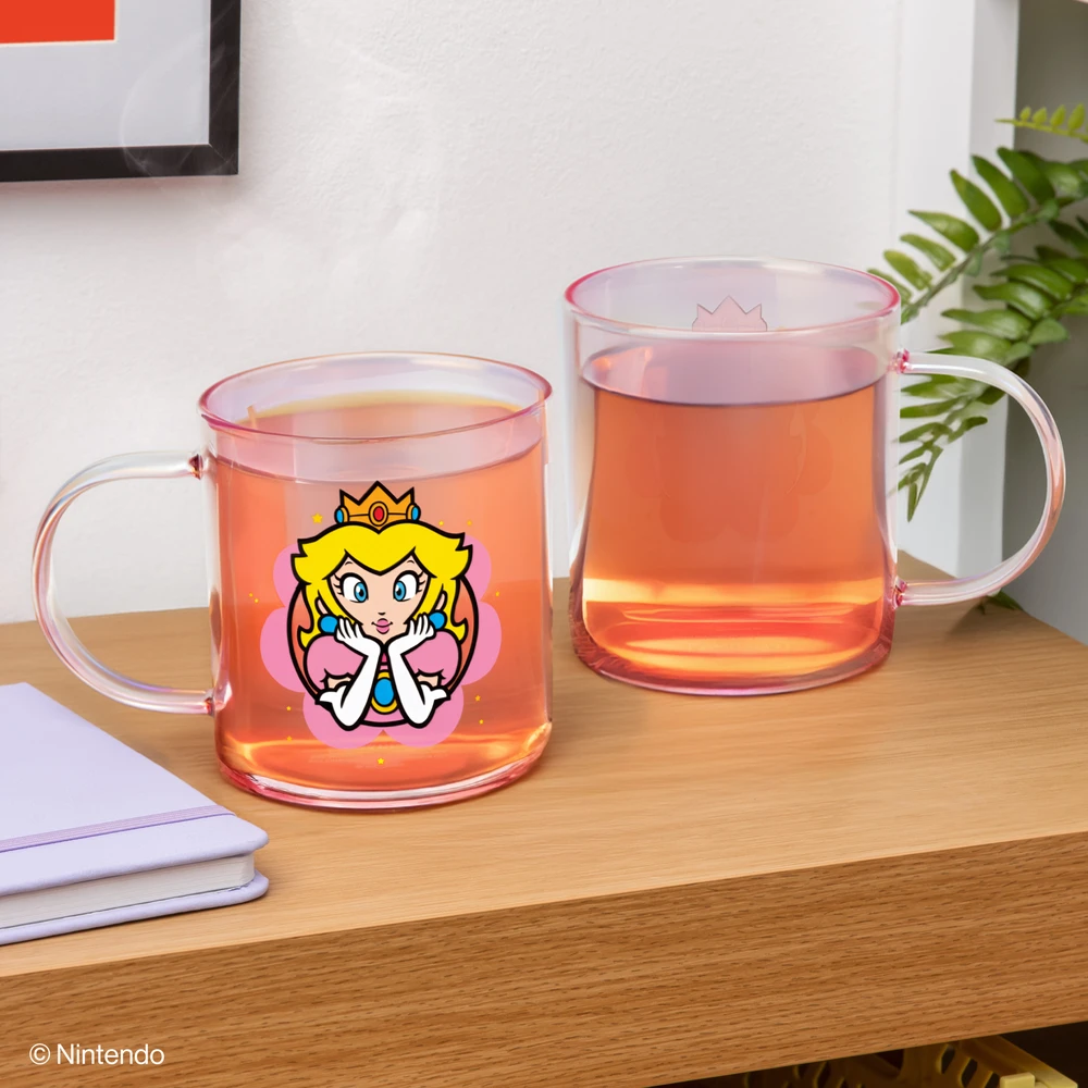 Gertuvė Paladone Super Mario - Princess Peach vaivorykštinis stiklinis puodelis