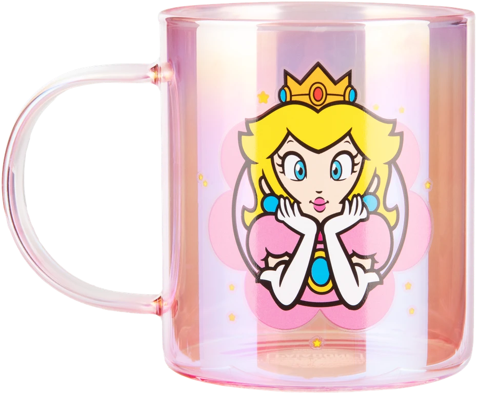 Gertuvė Paladone Super Mario - Princess Peach vaivorykštinis stiklinis puodelis