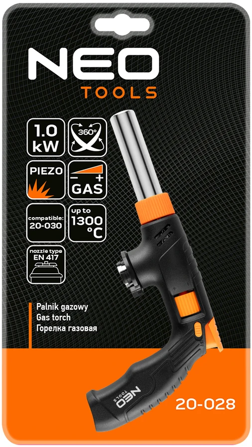 Neo Tools Dujinis degiklis su pjezoelektriniu jungikliu, sukamas 360 laipsnių kampu. su liepsnos reguliavimu