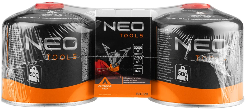 Neo Tools Palnik Turistinis dujų degiklis + 2 dujų balionėliai 20-036