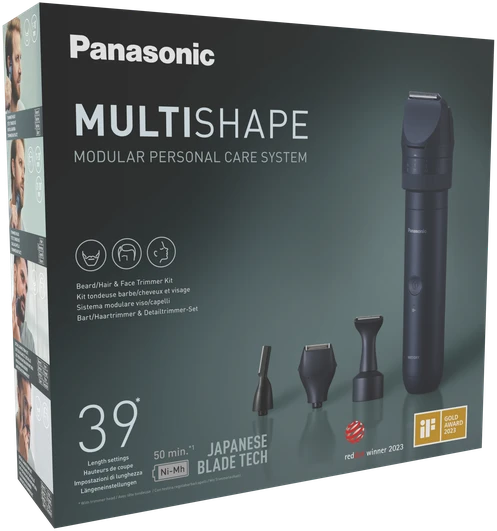 „Panasonic“ barzdos ir plaukų kirpimo mašinėlė | „MultiShape ER-CKN1-PAC1“ | Belaidė | Drėgno ir sauso skutimo | Ilgio pakopų skaičius: 39 | Juodas