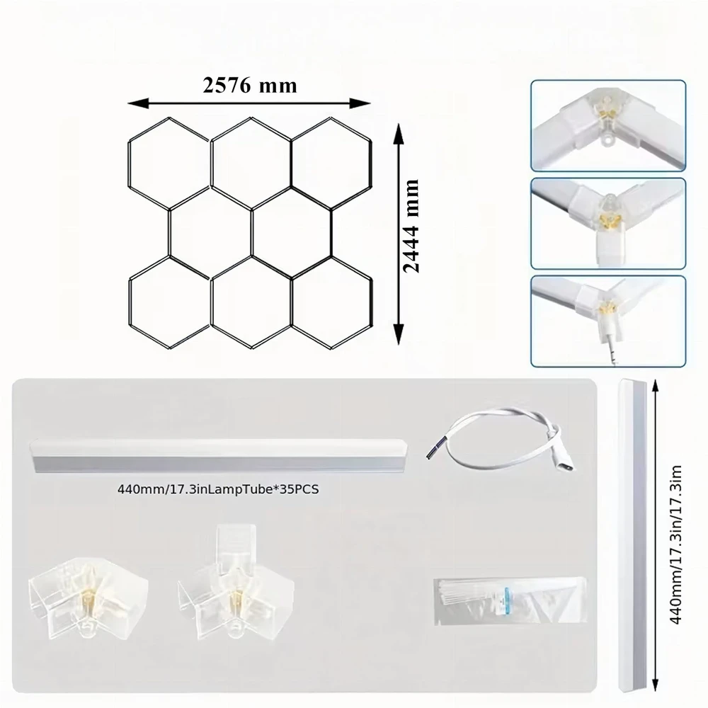 Panel Hurtowy Realb2B Lampa Led Hexagon Panel Oświetlenie Warsztat Garaż Dom 257x244cm 280W 6500K