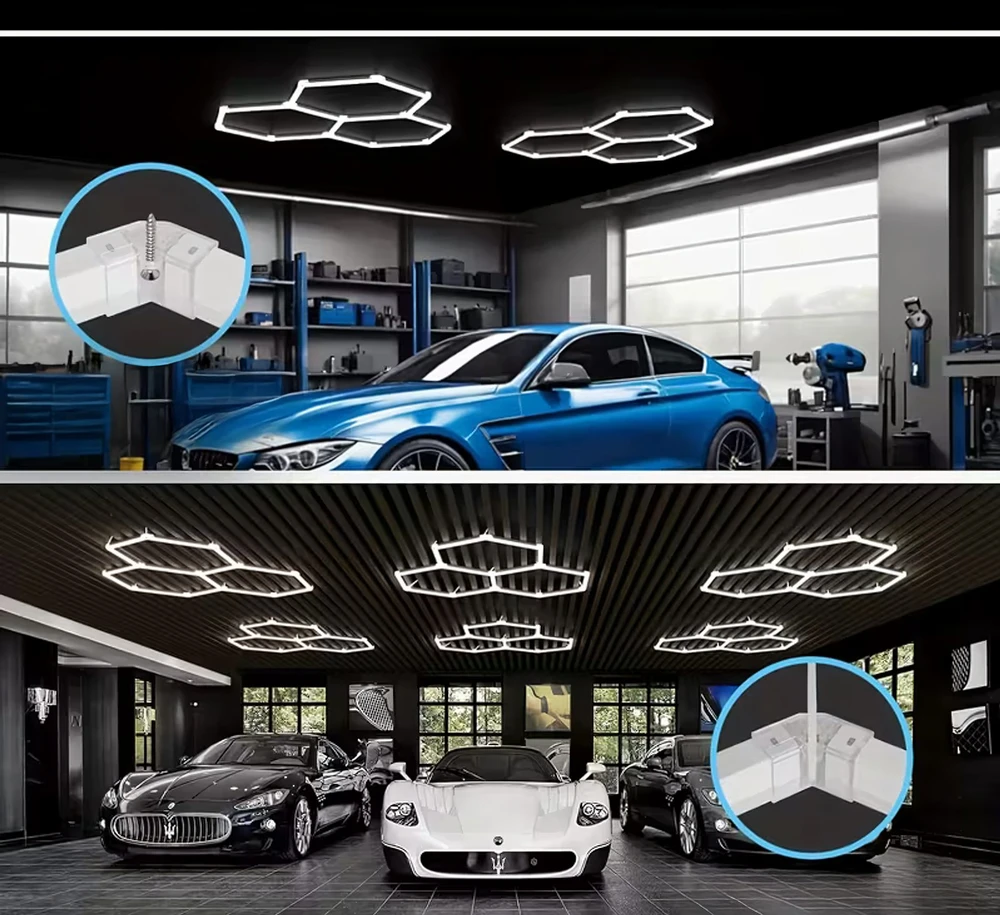 Panel Hurtowy Realb2B Lampa Led Hexagon Panel Oświetlenie Warsztat Garaż Dom 247x98cm 125W 6500K