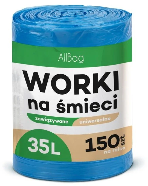 Panel Hurtowy Realb2B Worki na Śmieci 35L 150 vnt. Uniwersalne Worki Wiązane Mocne Mėlyna