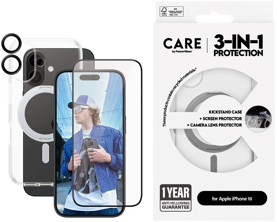 Panzer Glass „CARE by PanzerGlass“ – 3 viename keraminių dėklų rinkinys – „iPhone 16“