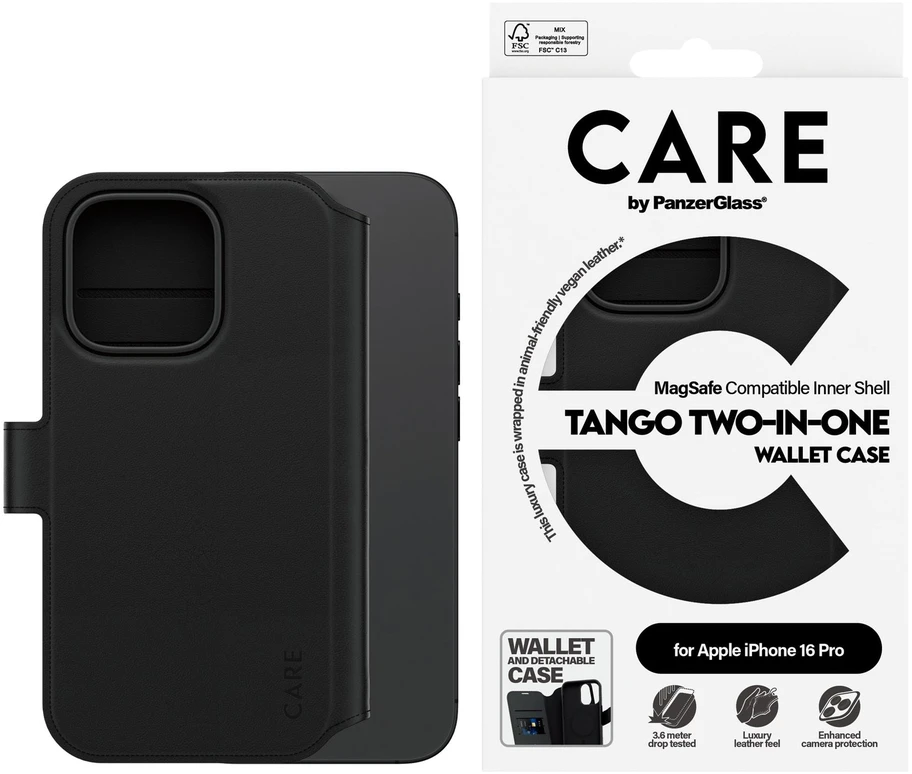 Panzer Glass Care by PanzerGlass Feature Tango 2in1 Atverčiamas Apple iPhone 16 Pro 6.3" MagSafe dėklas telefonui juodos spalvos 1330