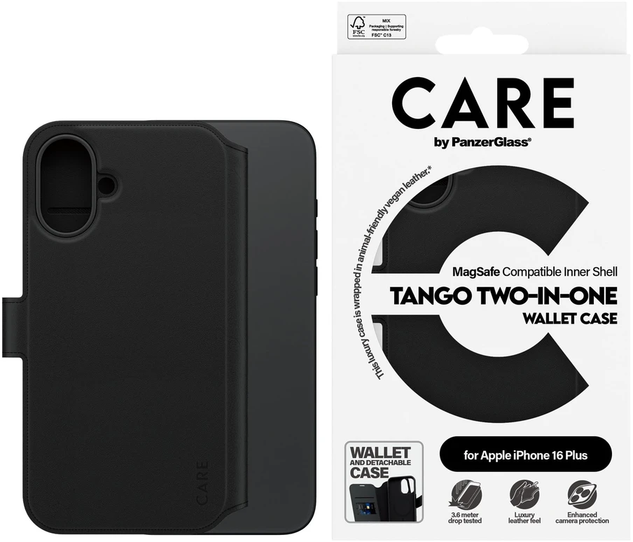 Panzer Glass Care by PanzerGlass Feature Tango 2in1 Atverčiamas Apple iPhone 16 Plus 6.7" MagSafe dėklas telefonui juodos spalvos 1331