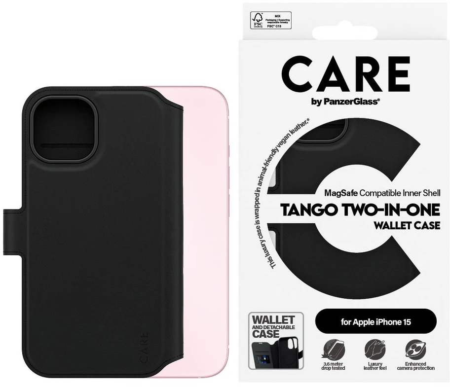 Panzer Glass CARE by PanzerGlass Feature Tango 2w1 Wallet MagSafe Apple iPhone 15 - dėklas telefonui juodos spalvos