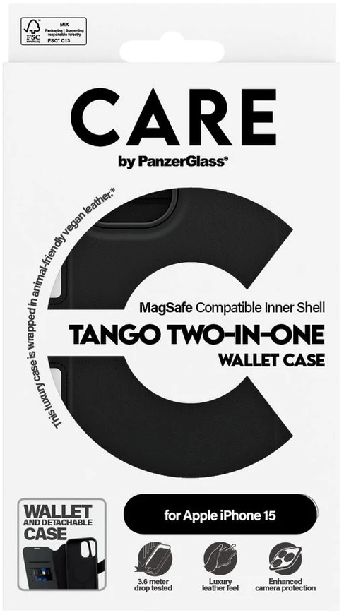 Panzer Glass CARE by PanzerGlass Feature Tango 2w1 Wallet MagSafe Apple iPhone 15 - dėklas telefonui juodos spalvos