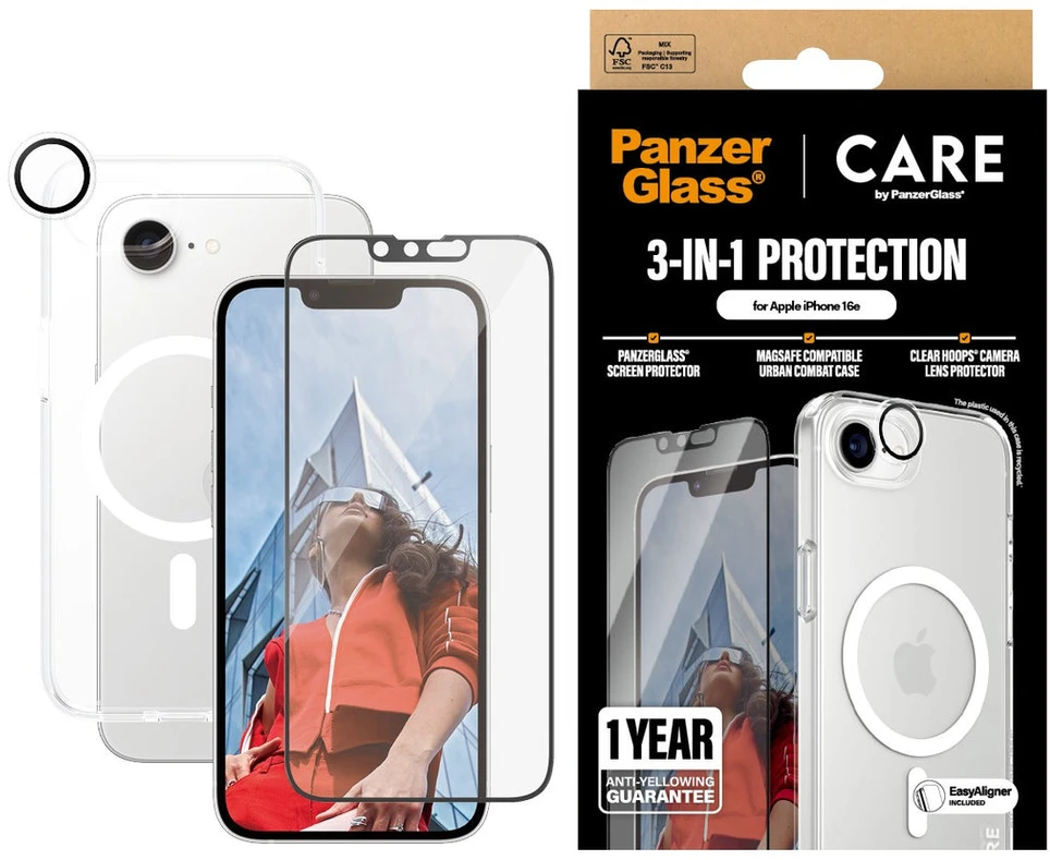 Panzer Glass Apsauginis rinkinys CARE by PanzerGlass Flagship 3in1 Dėklas+stiklas+kameros apsauga skirtas Apple iPhone 16e