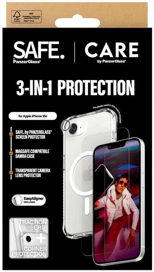 Panzer Glass „CARE by PanzerGlass“ – madingas 3 viename rinkinys – „iPhone 16e“